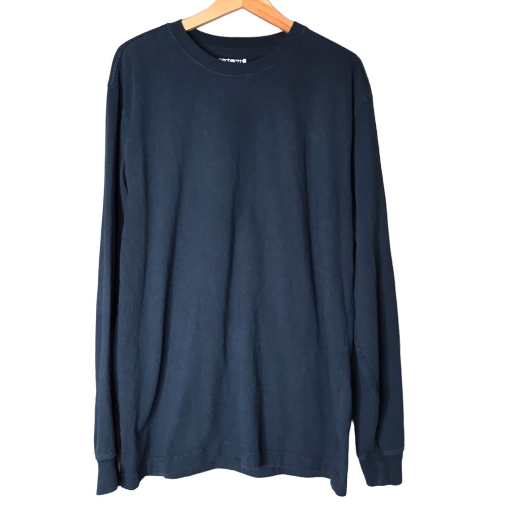 Carhartt Navy Signature Sleeve Logo Tee Crew Neck Long Sleeve T-Shirt Men’s Med